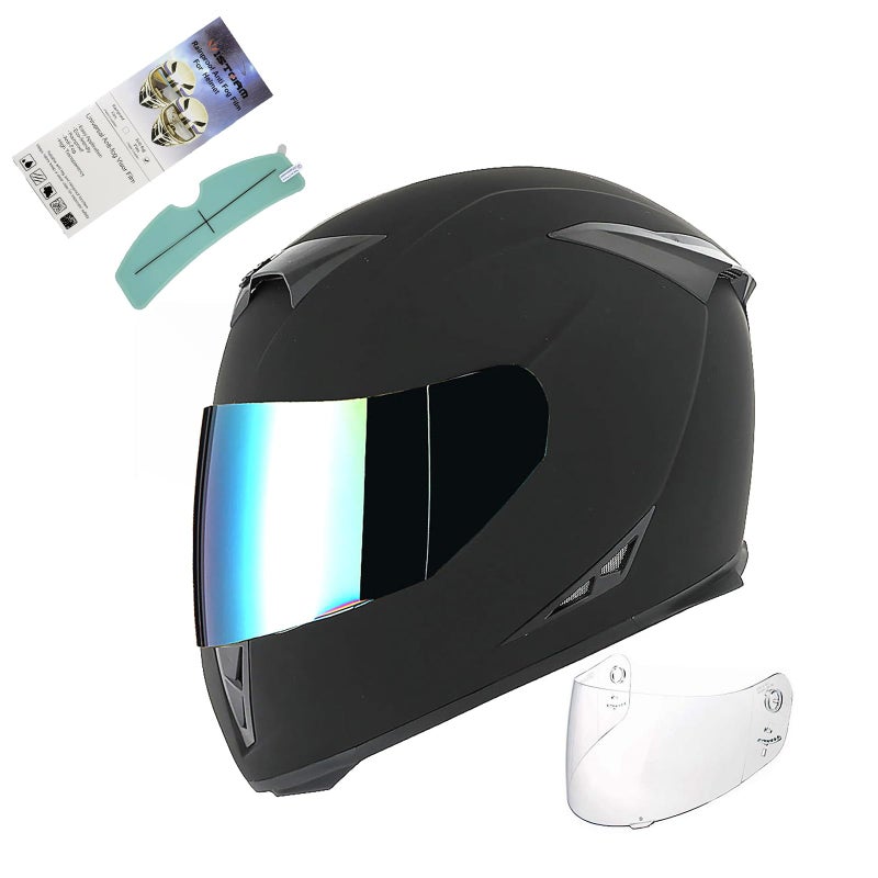 1STorm Motorcycle Full Face Helmet Skull King Matt Black + One Extra Clear Shield, Size Large (57-58 CM,22.4/22.8 Inch) - Image 1